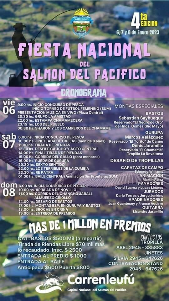 Con acompañamiento del Gobierno del Chubut, este viernes comienza la Fiesta Nacional del Salmón del Pacífico en Carrenleufú