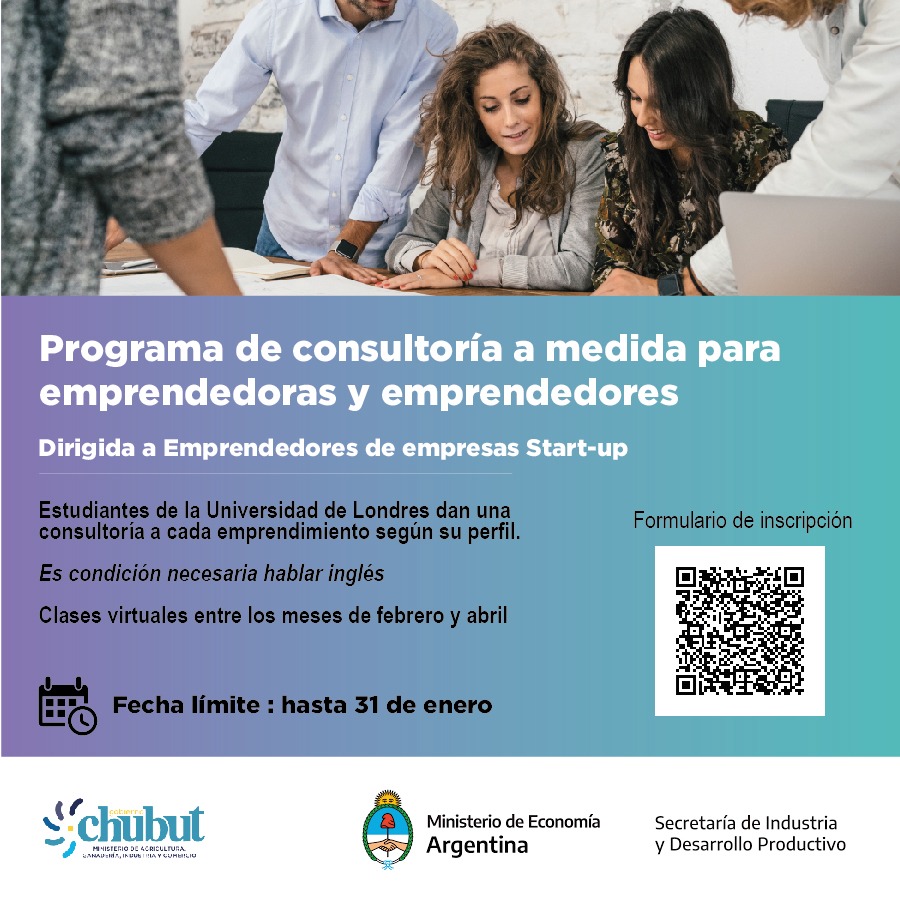 Convocan a emprendedores de Chubut a participar de programa de asesoramiento y consultoría