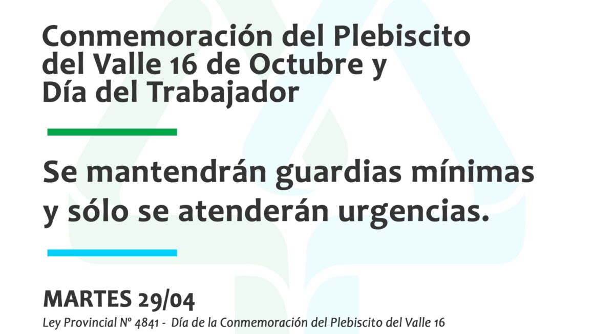 Martes 30 y Miércoles 1° de mayo, sin atención al público