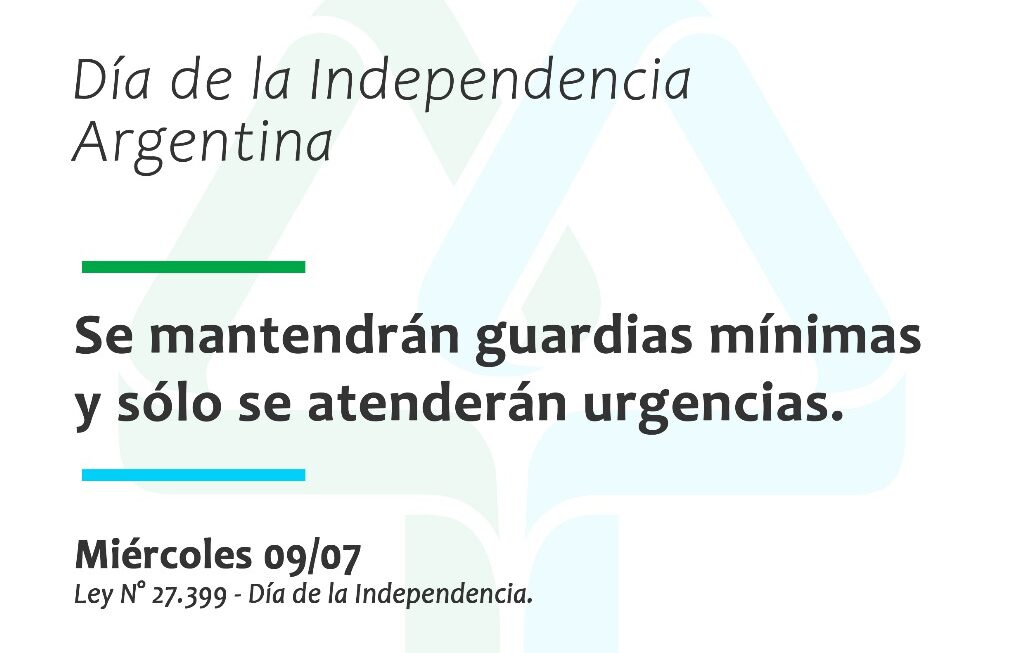 Miércoles 9 de Julio, sin atención al público