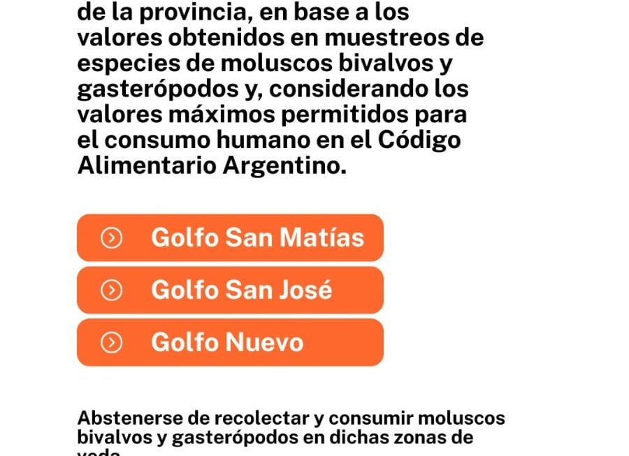 El Gobierno recuerda las vedas vigentes por Marea Roja en Chubut