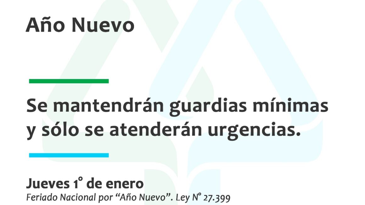 Jueves 1° y viernes 2 de enero, sin atención al público.