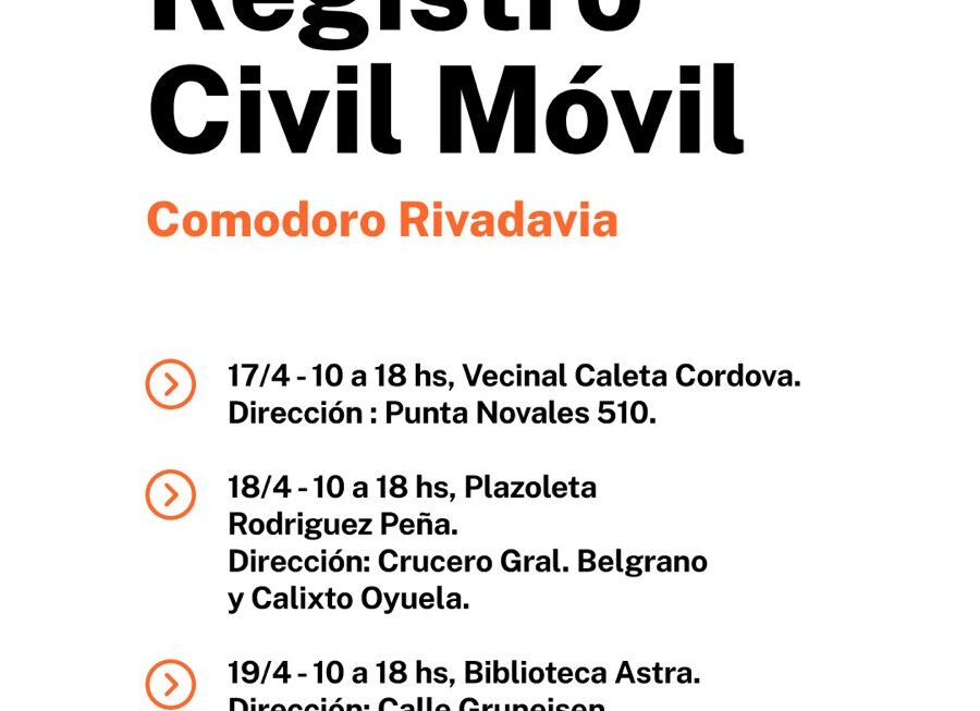 La Unidad Móvil del Registro Civil atenderá en distintos barrios de Comodoro Rivadavia